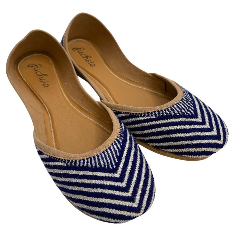 FUCHSIA SIZE 9 BLUE/WHITE NEEDLEPOINT FLATS NWOT $98